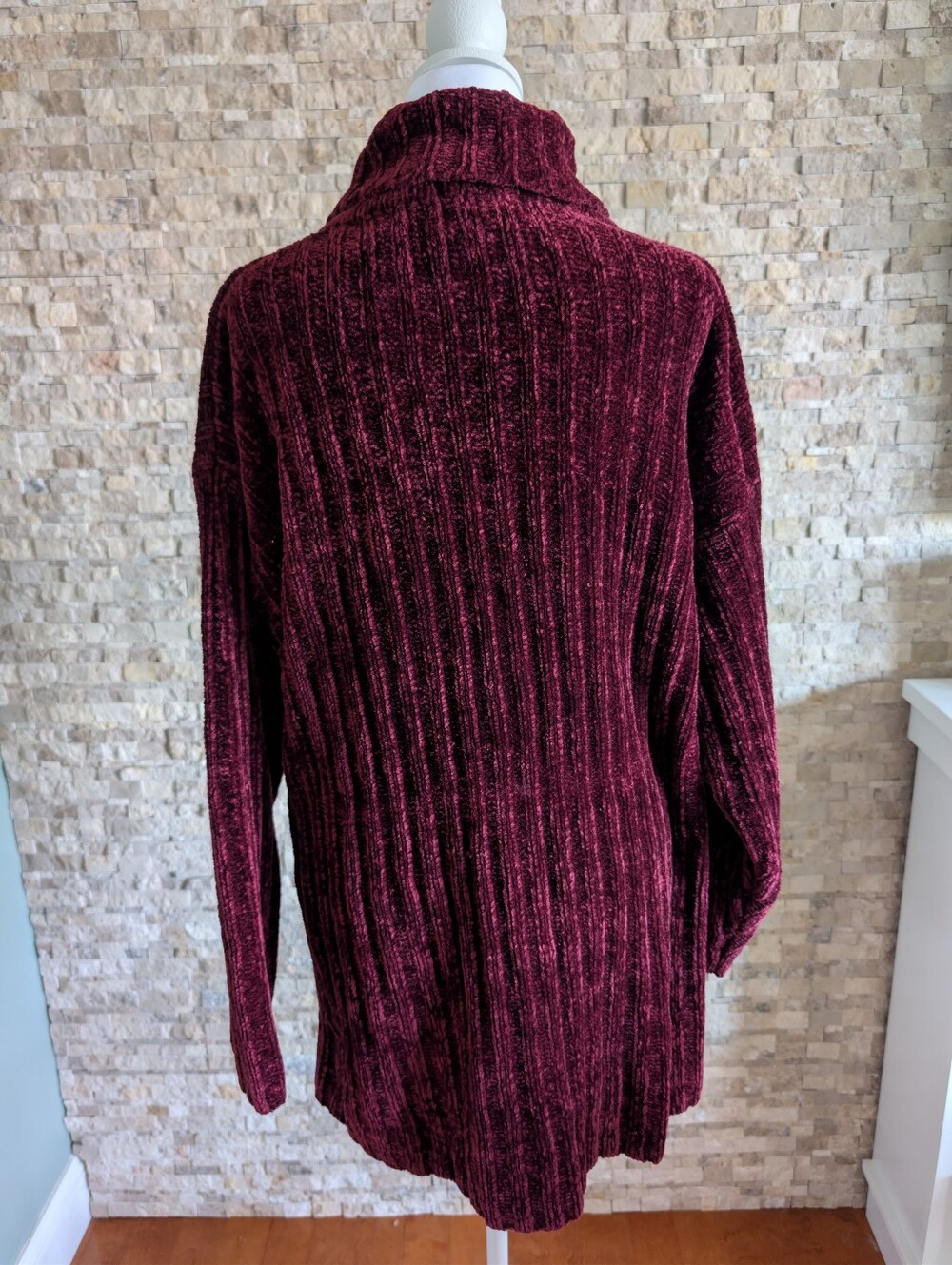 Vintage 80s 90s Forenza Turtleneck Sweater Tunic Chenille Red Burgundy Sz M image 3